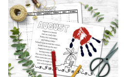 DIY Handprint Calendar - AUGUST Poem Colouring Activity