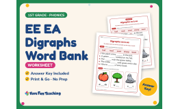 EE EA Digraphs Word Bank Worksheet – 1st Grade Long Vowels Practice