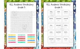 ELL Academic Vocabulary Grade 5 word search, scramble and crossword pu