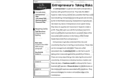 Entrepreneurs: Taking Risks Reading Packet