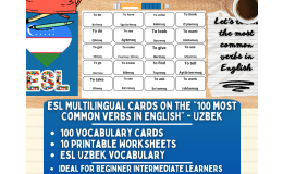 ESL Multilingual Vocabulary Flashcards - 100 most common verbs - Uzbek