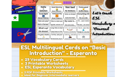 ESL Multilingual Vocabulary Flashcards on "Introductions" - Esperanto