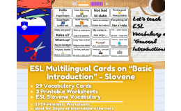 ESL Multilingual Vocabulary Flashcards on "Introductions" - Slovene