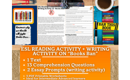 ESL Reading Comprehension + Writing Activity Worksheets on "Books Ban"