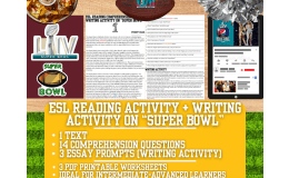 ESL Reading Comprehension + Writing Activity Worksheets on Super Bowl