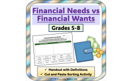 Financial Wants and Needs: 5th 6th 7th 8th Grade Financial Literacy