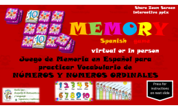 Free Spanish Interactive Memory Game Los Numeros y Numeros Ordinales