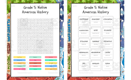 Grade 5 Native American History word search, scramble and crossword pu