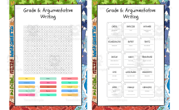 Grade 6 Argumentative Writing word search, scramble and crossword puzz