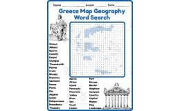 Greece Map Geography Word Search 2rd 3th 4th 5th Grade worksheet