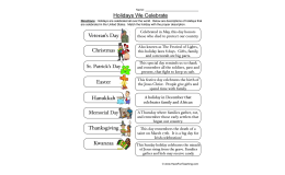 Holidays Match Worksheet