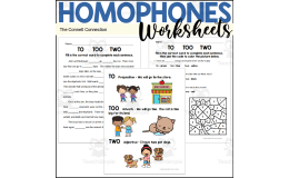 Homophones Worksheets: To Two Too