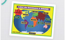 Label the Continents and Oceans – Map Activity