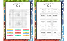 Layers of the Earth  word search, scramble and crossword