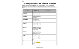Locating Nonfiction Text Features Examples Worksheet