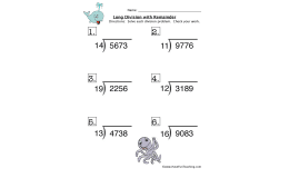 Long Division with Remainder Worksheet