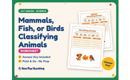 Mammals, Fish, or Birds Classifying Animals Worksheet – 1st Grade