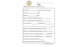 Mars Planet Worksheet