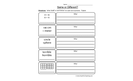 Math Same Different Worksheet