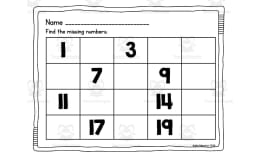 Missing Numbers Cut and Paste – Numbers 1–20
