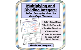 Multiplying and Dividing Integers Rules: Handout 6th 7th Grade Math