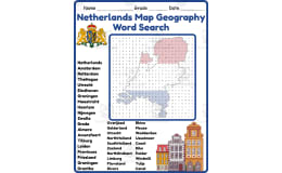 Netherlands map geography Word Search 2rd 3th 4th 5th Grade worksheet