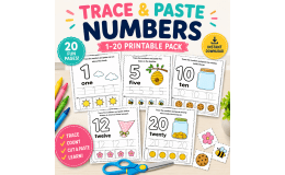 Numbers 1–20 Trace, Cut & Paste Worksheet Bundle