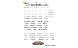 Place Value Thousands, Hundreds, Tens, Ones Worksheet