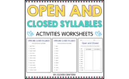 Printable Open and Closed Syllables Grammar Worksheets for Grade 1, 2