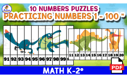Puzzle "Numbers 1 to 100" - CUT AND PASTE - Dinosaur THEME