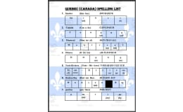 Quebec, Canada Spelling List (English and France Versions)