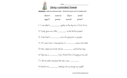 R-Controlled Vowels Worksheet – Fill in the Blank