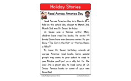 Read Across America Day Reading Comprehension Worksheet