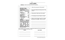 Reading Food Labels Worksheet