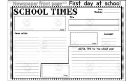 School Times: First Day of School (Worksheet) (Front page)