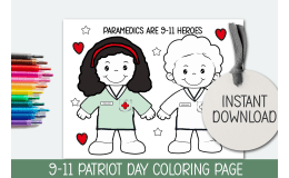 September 11th Coloring Sheet, 9-11 Kindergarten Activity, Patriot Day