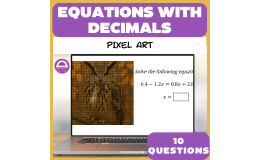 Solving Equations with Decimals Activity Pixel Art & Worksheet