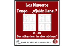 Spanish: Numbers 0-30: I Have Who Has? Game