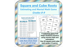 Square Root and Cube Root Mental Math Matching Game Estimating 8th 9th