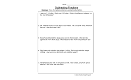 Subtracting Fractions Word Problems Worksheet