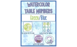Table Numbers | Green and Blue Watercolor Theme