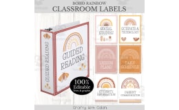 Teacher's Binder Cover in Boho Rainbow Theme - 100% Editable