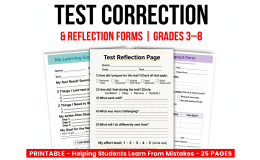 Test Correction & Reflection Forms | Grades 3–8