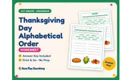 Thanksgiving Day Alphabetical Order Worksheet – 1st Grade Grammar
