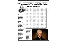 Thomas Jefferson Birthday Word Search 2nd 3rd 4th 5th Grade Worksheet