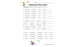 Thousands, Hundreds, Tens, Ones Place Value Worksheet