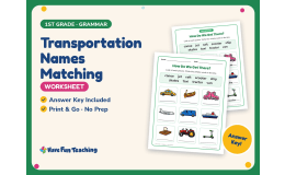 Transportation Names Matching Worksheet – 1st Grade Grammar Practice