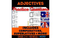 UK/Aus English Adjectives Practice Questions - Year 4-5 (Word)