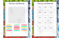 Vitamins and Minerals word search, scramble and crossword puzzle