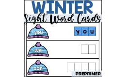 Winter Preprimer Sight Word Spelling Cards